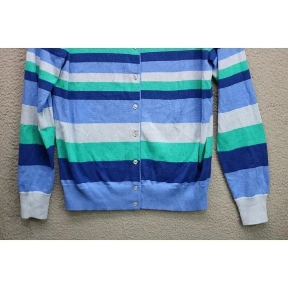 Land's End Women's Blue and Green Striped Sweater-100% Supima Cotton-Medium/T - Picture 5 of 7
